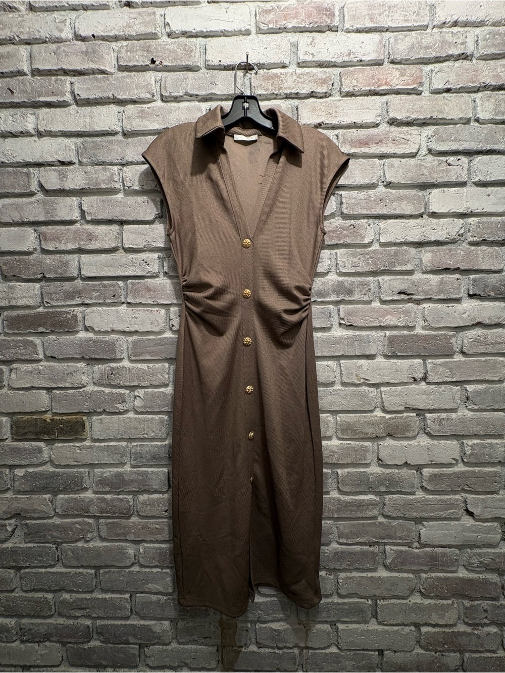 Zara Brown Button-Front Midi Dress